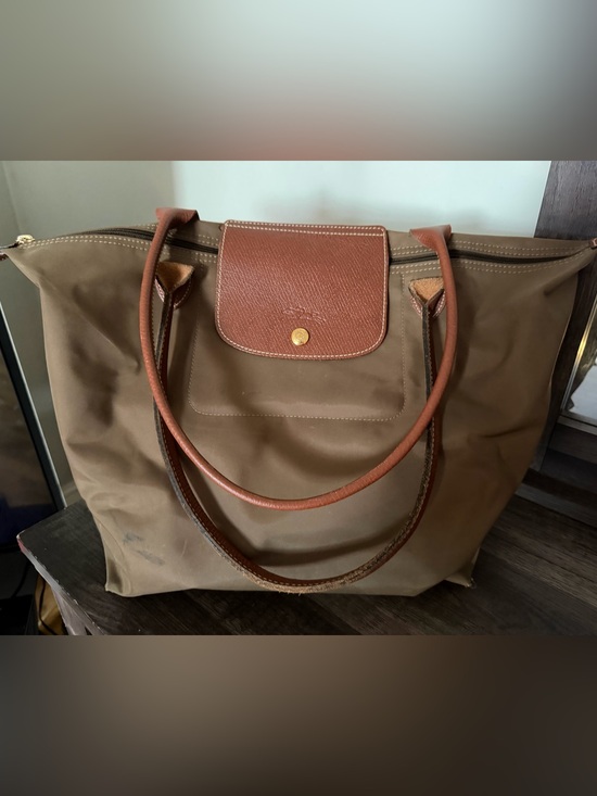 Longchamp Handbags - Longchamp Brown Nylon Tote with Tan Leather Trim